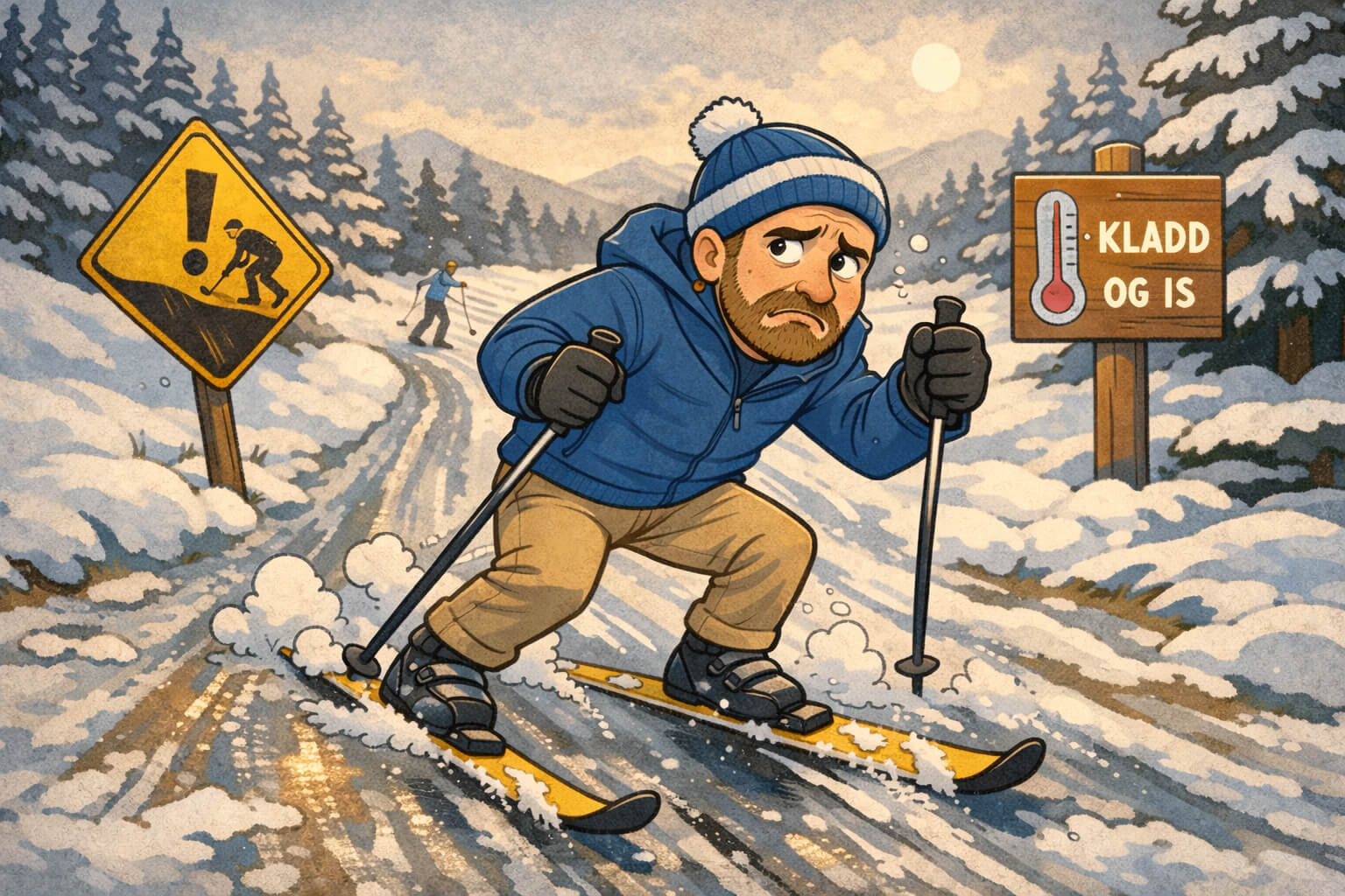 Illustrasjon av en med bakglatte ski